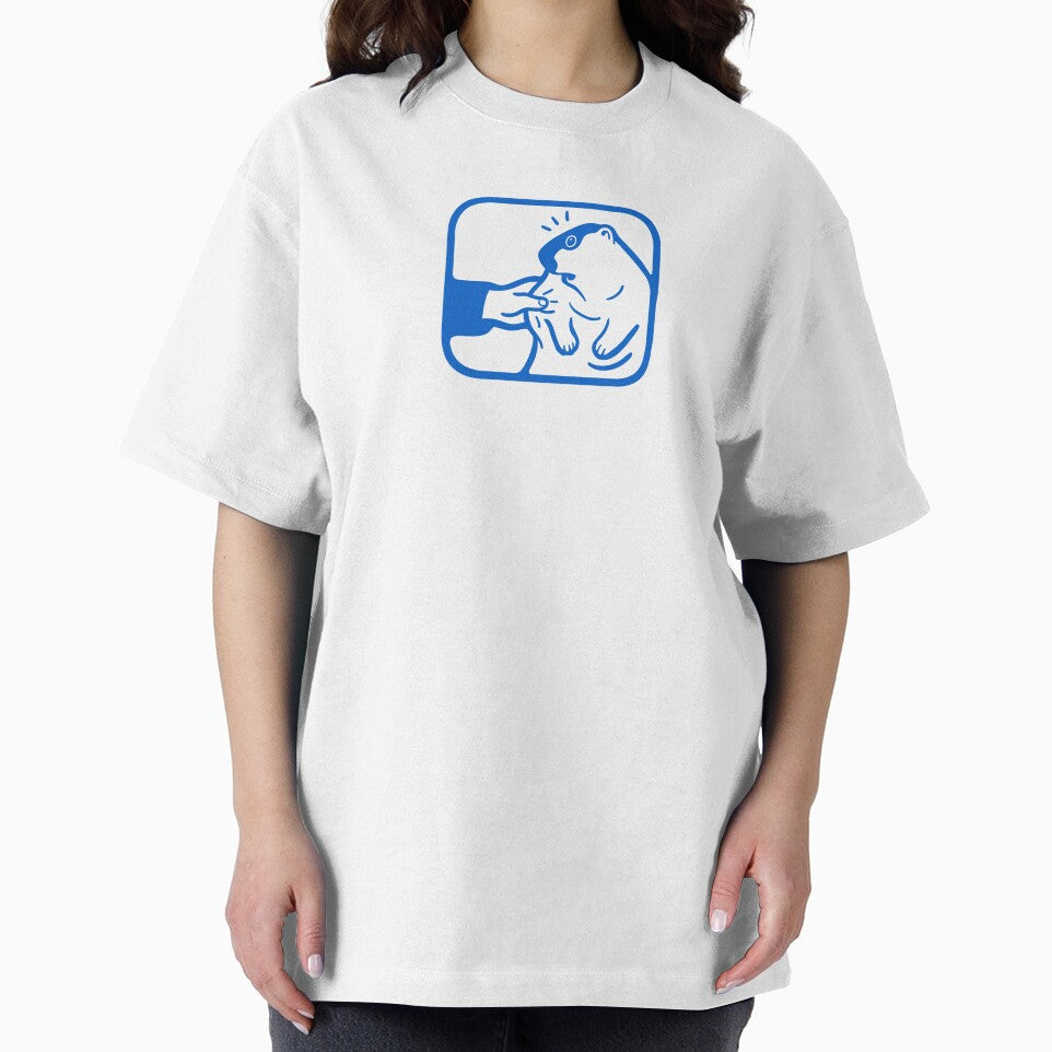 A person squishing a cute chonky groundhog. Minimalist art in blue ink by martodesign