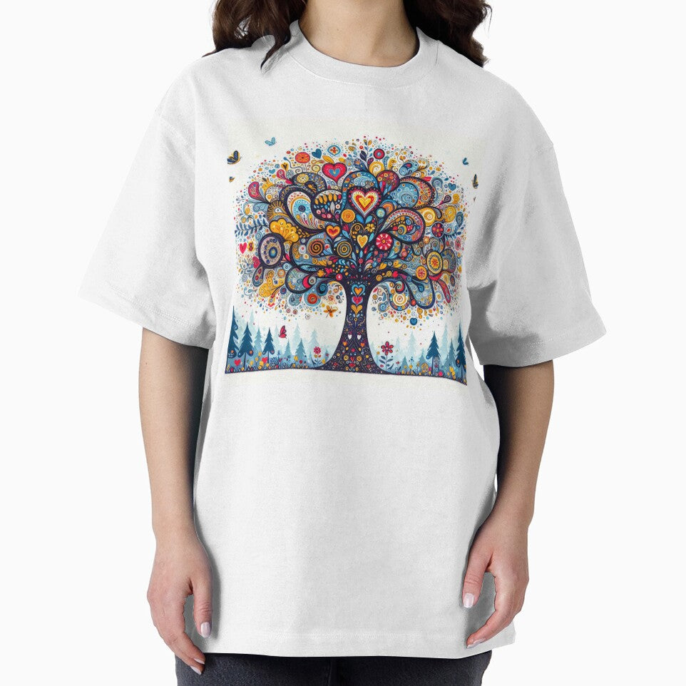Scandinavian Folk Art Love Heart tree  by heidiannemorris by FOLK ART FUSION by heidiannemorris