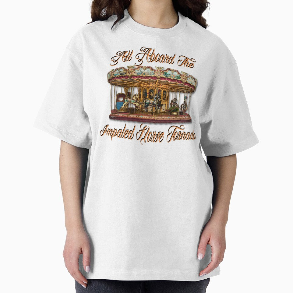 All Aboard The Impaled Horse Tornado Carousel Dark Humor Logo by IronicBGear