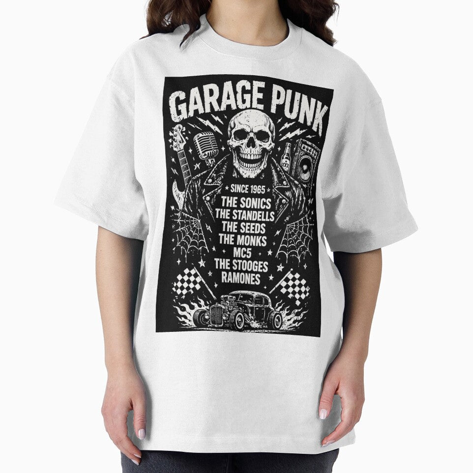 Garage Punk Since 1965 – Skull Leather Jacket Rock Band Distressed Vintage Punk Rock T-Shirt Design by Endthedisease