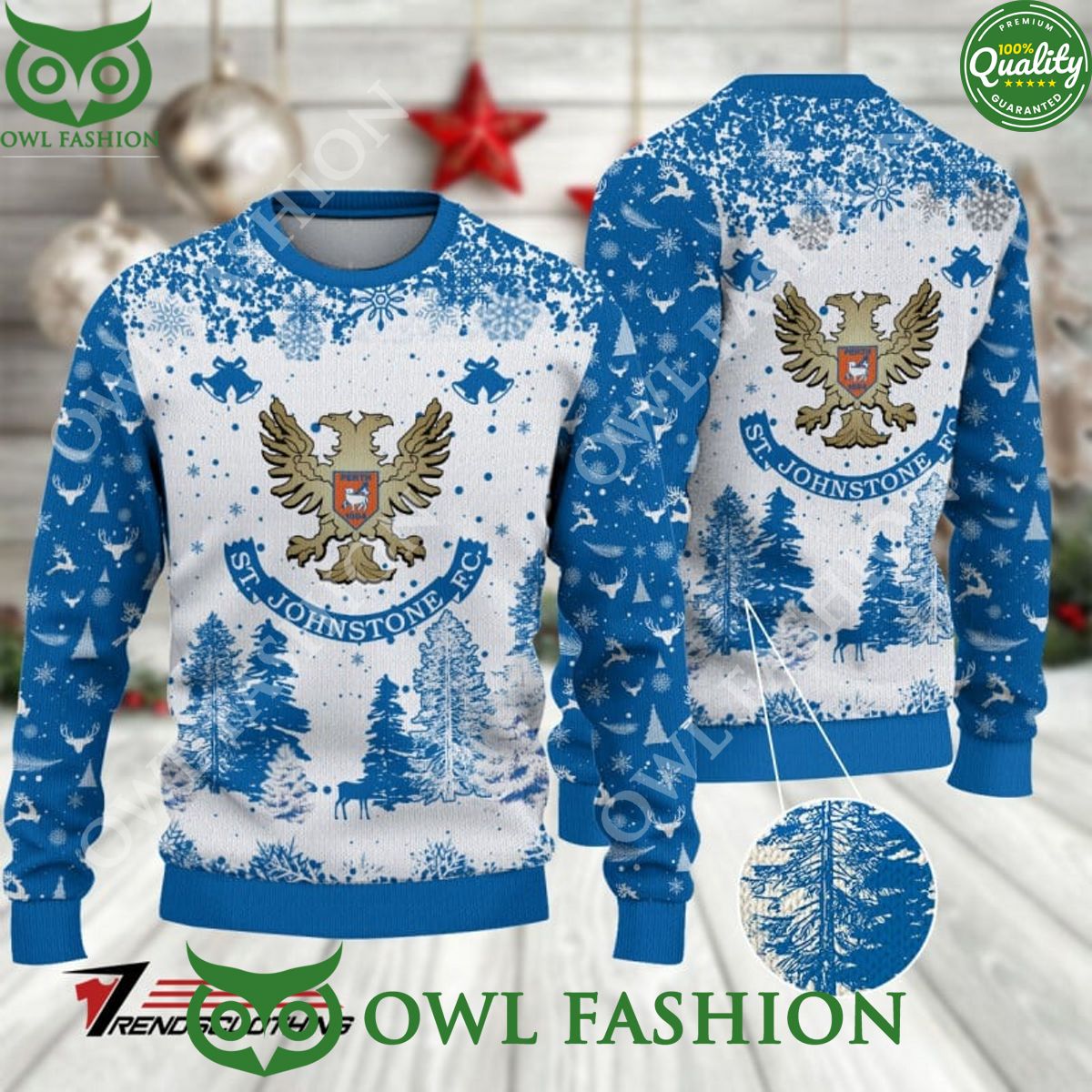 St Johnstone F.C. SPFL Scottish Snow Fall Pine Ugly sweater jumper