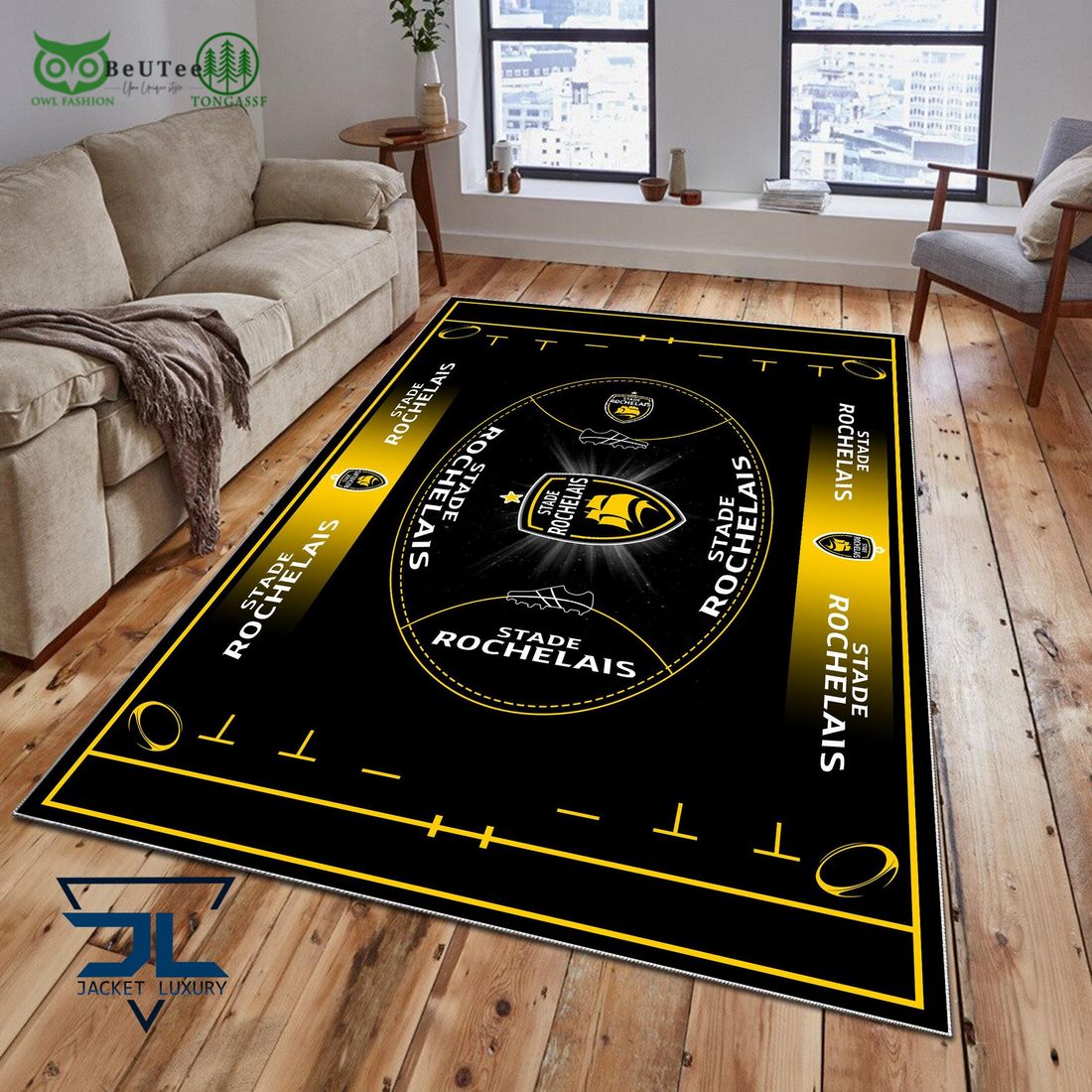 Stade Rochelais French Rugby Carpet Rug