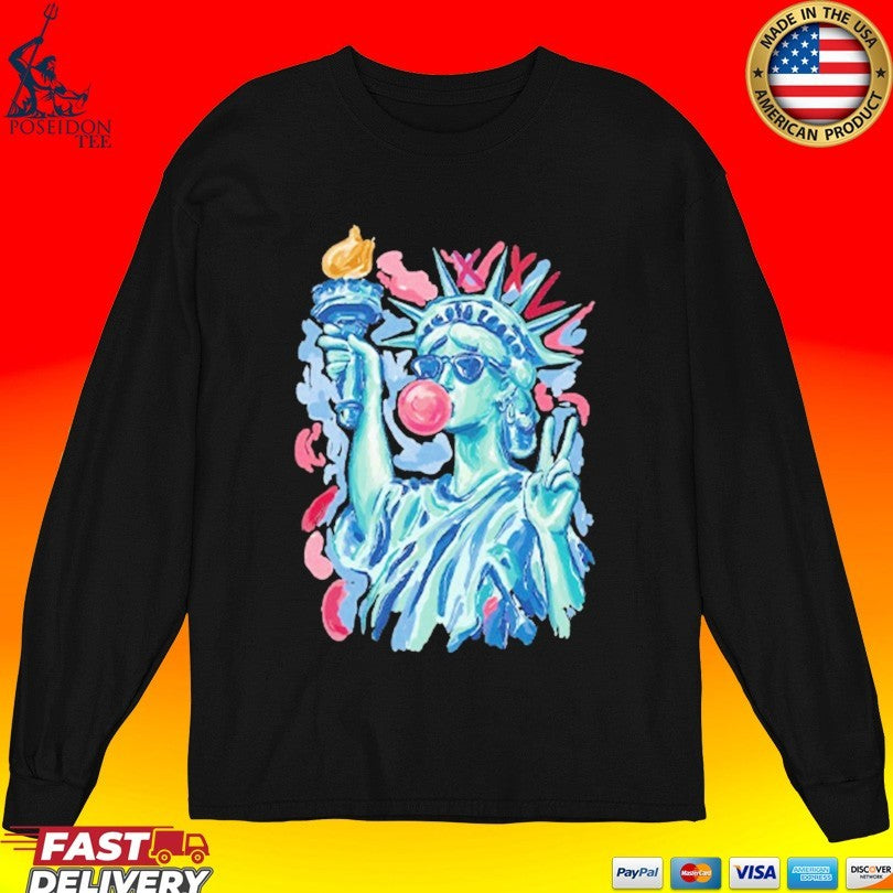 Statue Of Liberty Blowing Bubble Gum 4th Of July T-shirt