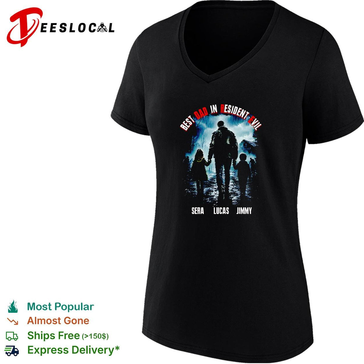 dad in Resident Evil family silhouette walking in the rain poster shirt