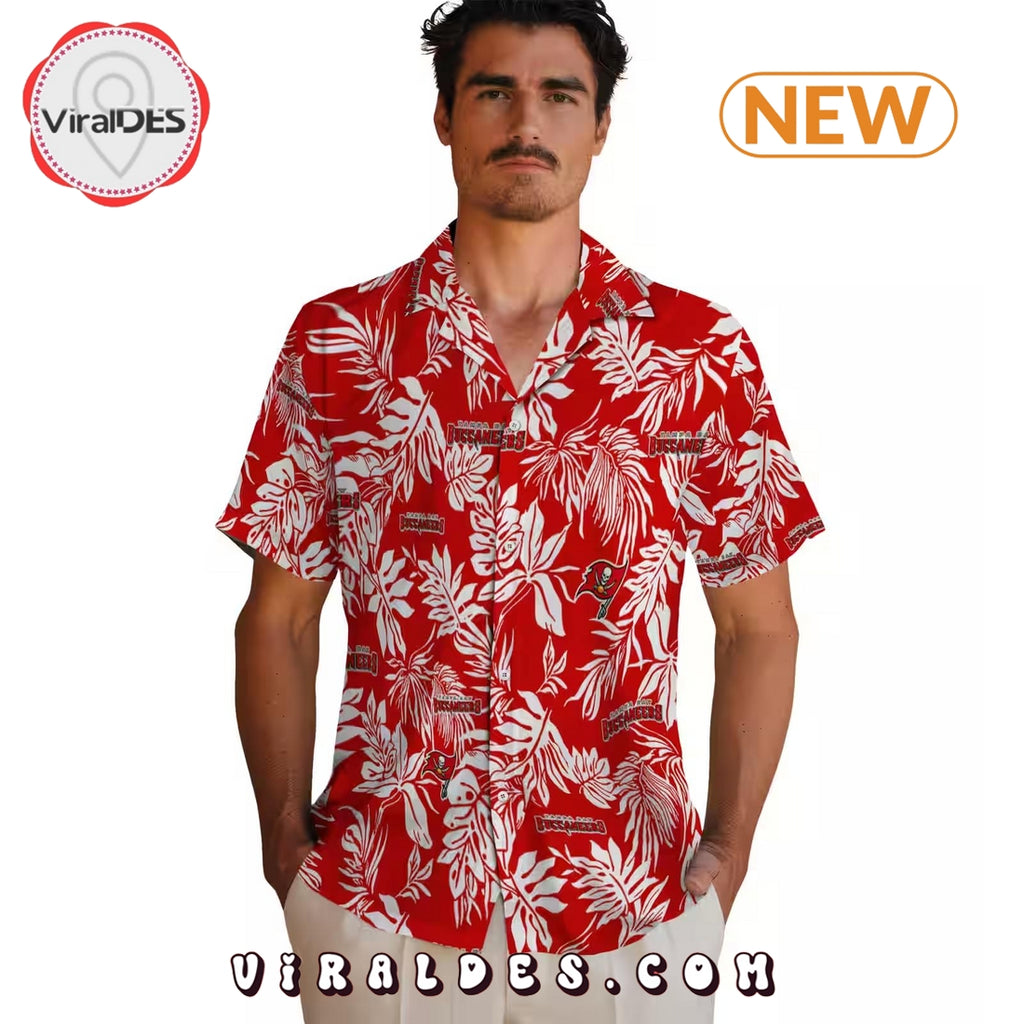 Tampa Bay Buccaneers Tropical Leaf Hawaiian Shirt