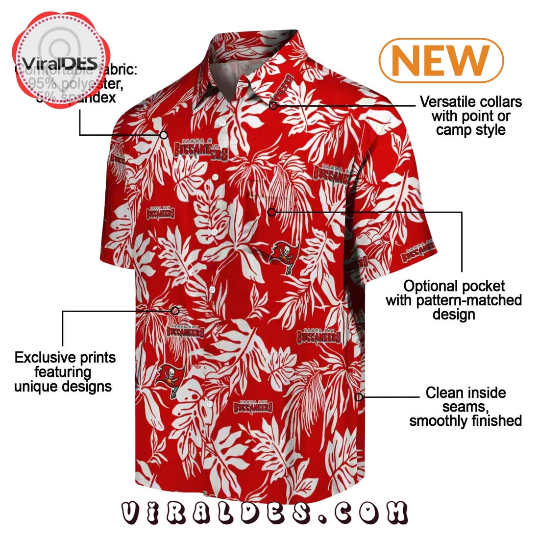 Tampa Bay Buccaneers Tropical Leaf Hawaiian Shirt