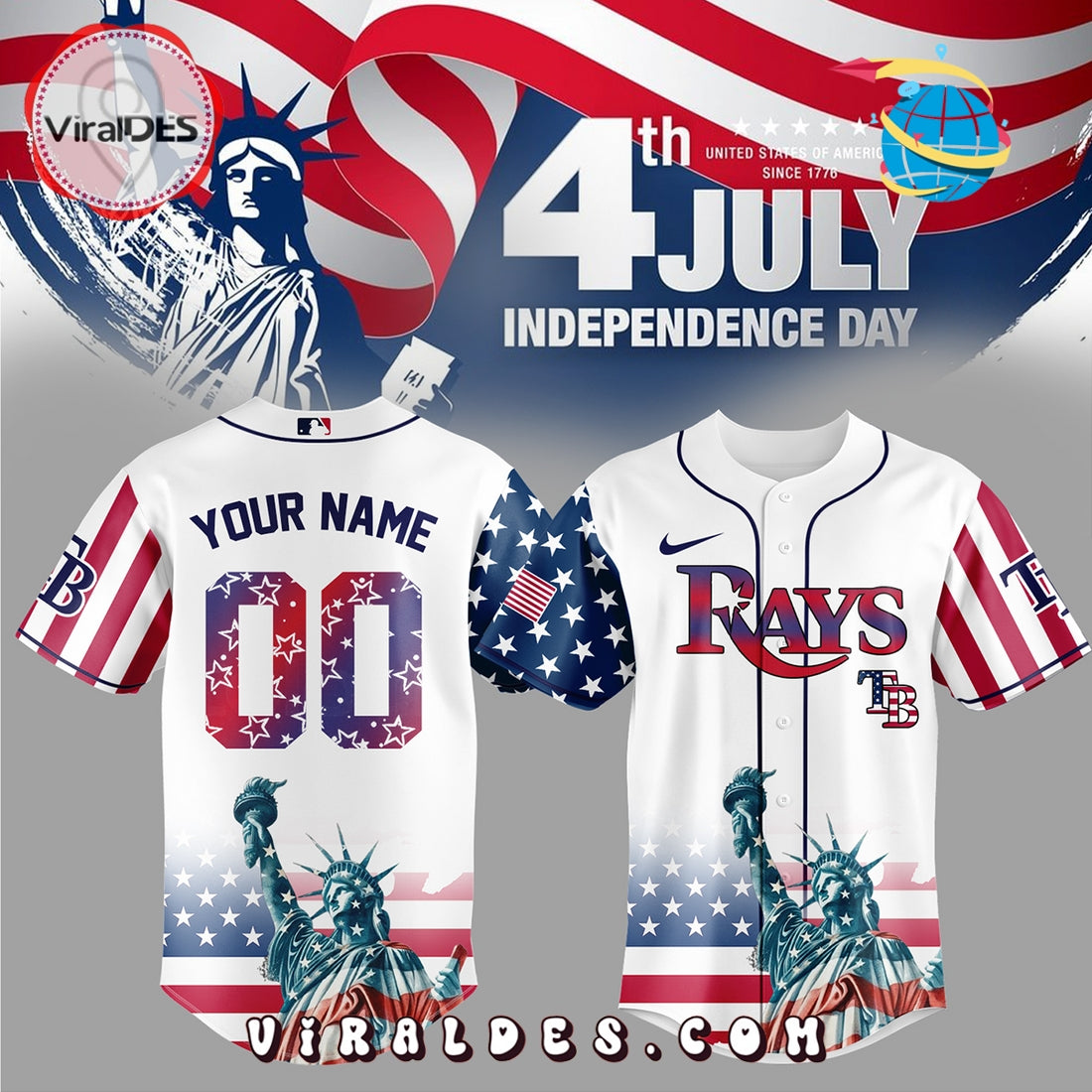 Tampa Bay Rays Custom Independence Day Baseball Jersey