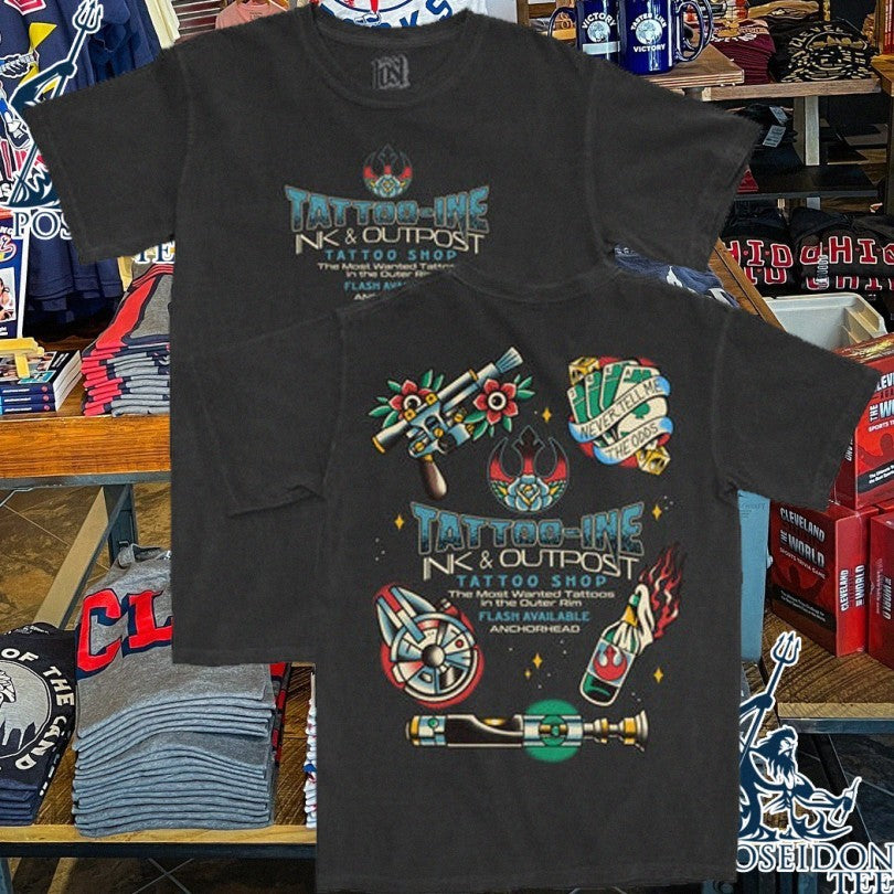 Tattoo-in Ink & Outpost Tattoo Shop The Most Wanted Tattoos In The Outer Rim Flash Available Anchorhead T-shirt
