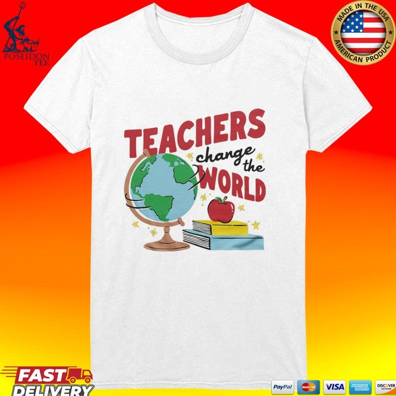 Teachers Change The World White & Red Ringer T-shirt