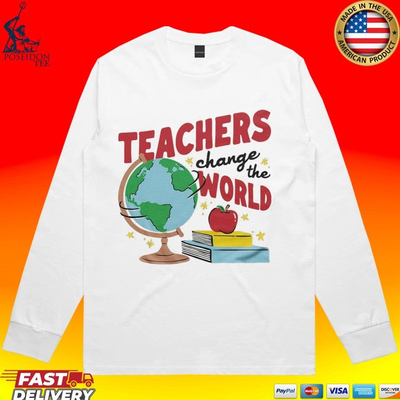 Teachers Change The World White & Red Ringer T-shirt