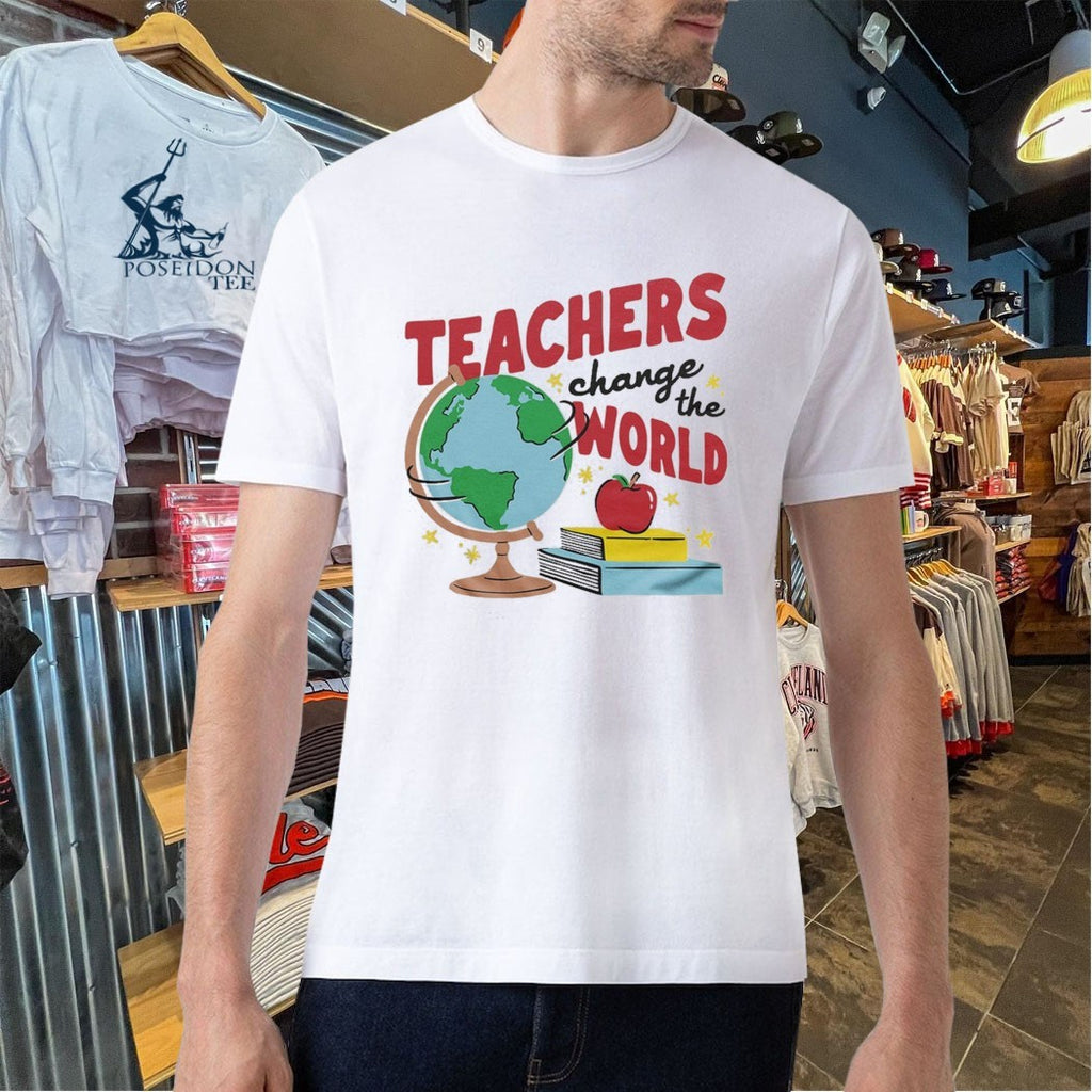 Teachers Change The World White & Red Ringer T-shirt