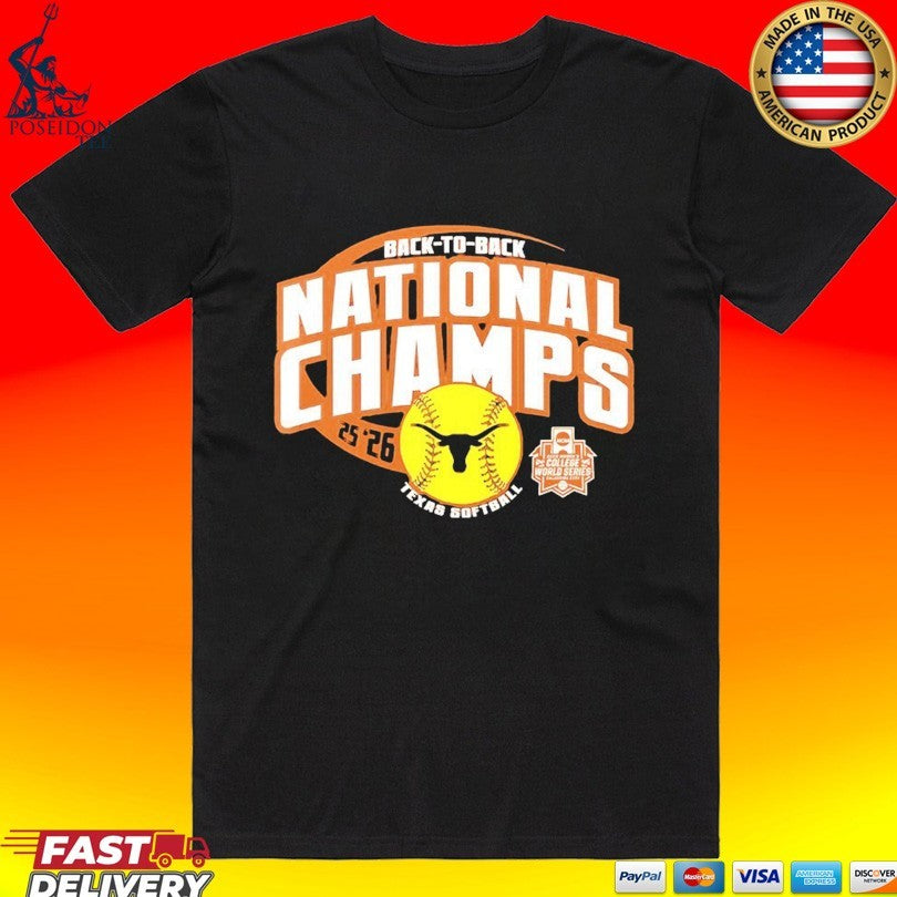 Texas Longhorns Softball Women’s Ncaa Back To Back National Champs 2025-2026 T-shirt