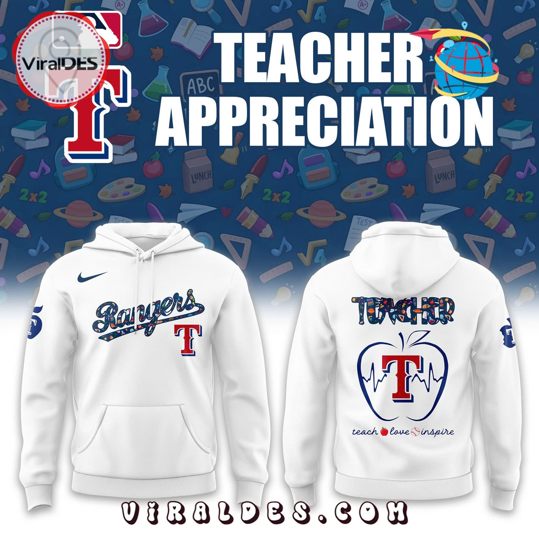 Texas Rangers 2025 Teacher Night Hoodie, Long Pants