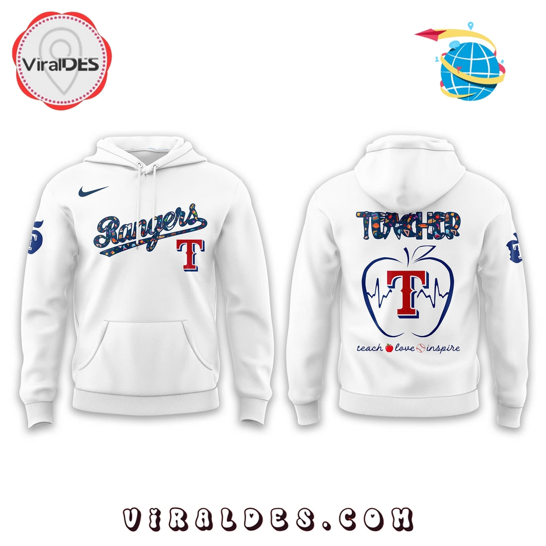 Texas Rangers 2025 Teacher Night White Hoodie