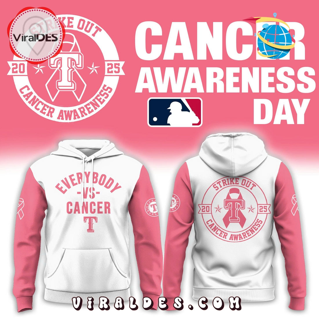 Texas Rangers Everybody vs Cancer Awareness Day Hoodie, Long Pants