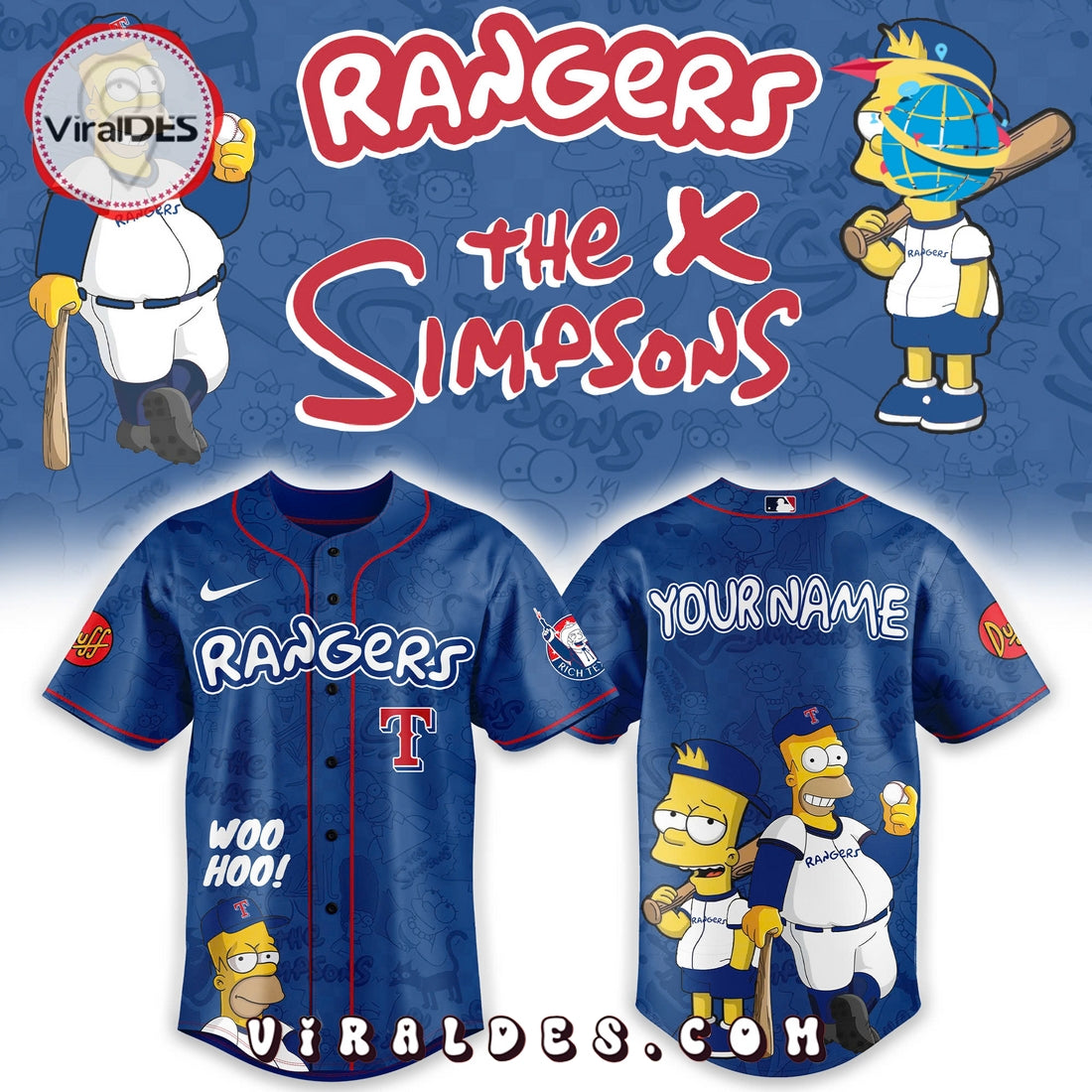 Texas Rangers MLB The Simpsons Heritage Baseball Jersey