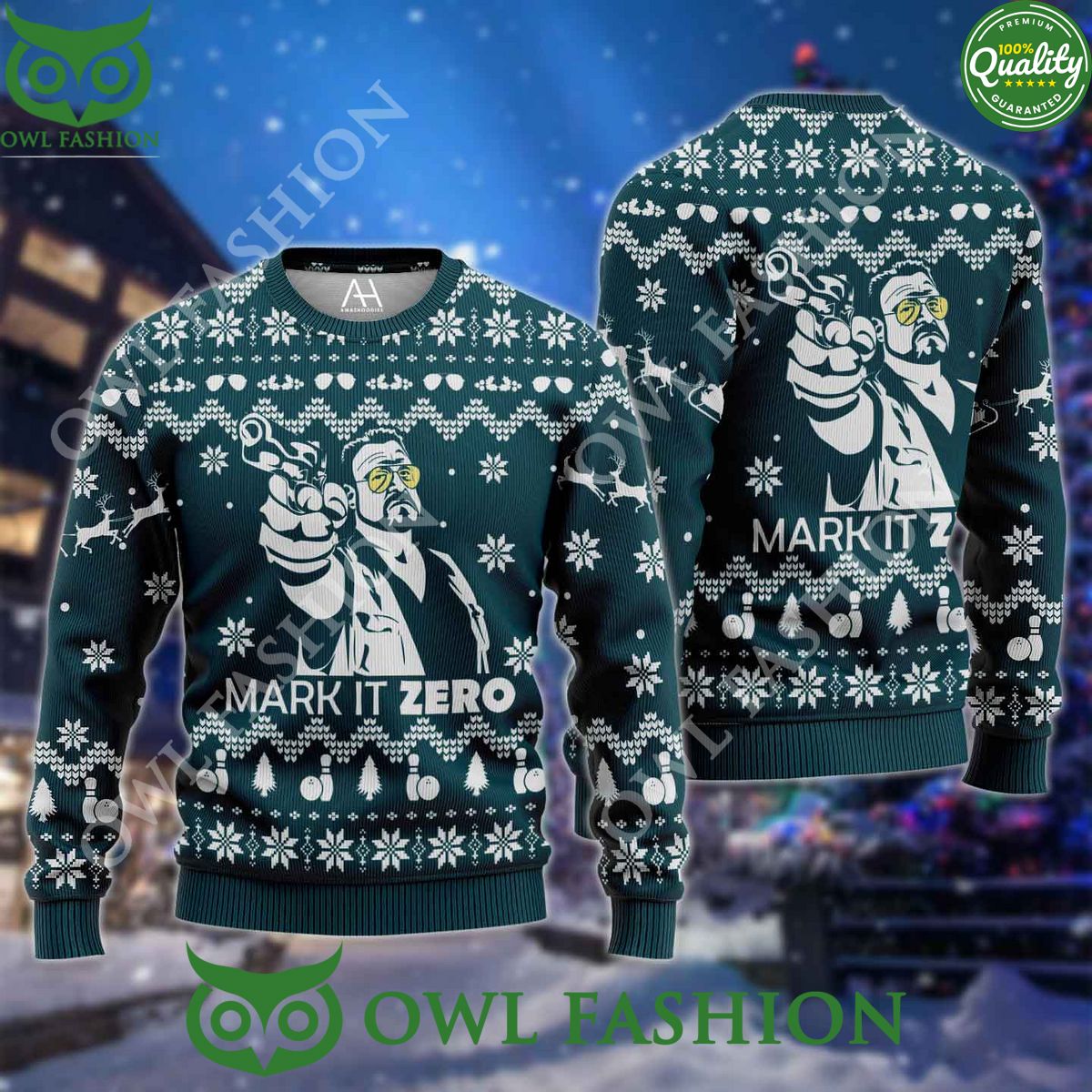 The Big Lebowski Mark It Zero Gun Green 3D AOP Ugly Sweater Jumper