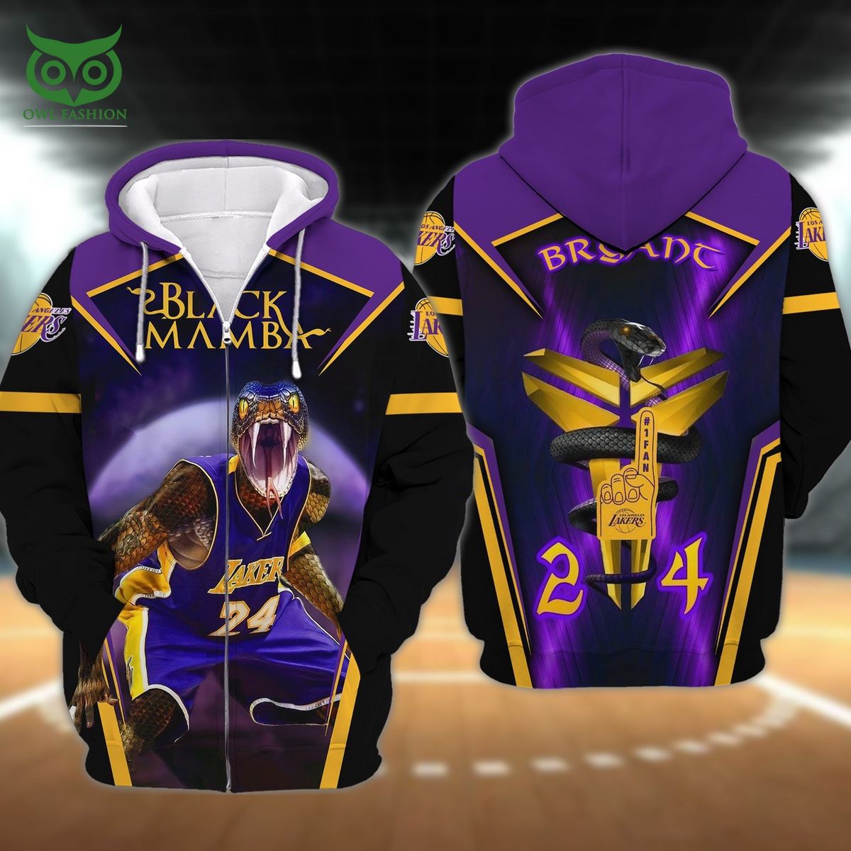 The Black Mamba Kobe Bryant Los Angeles Lakers 3D TShirt Zip Hoodie