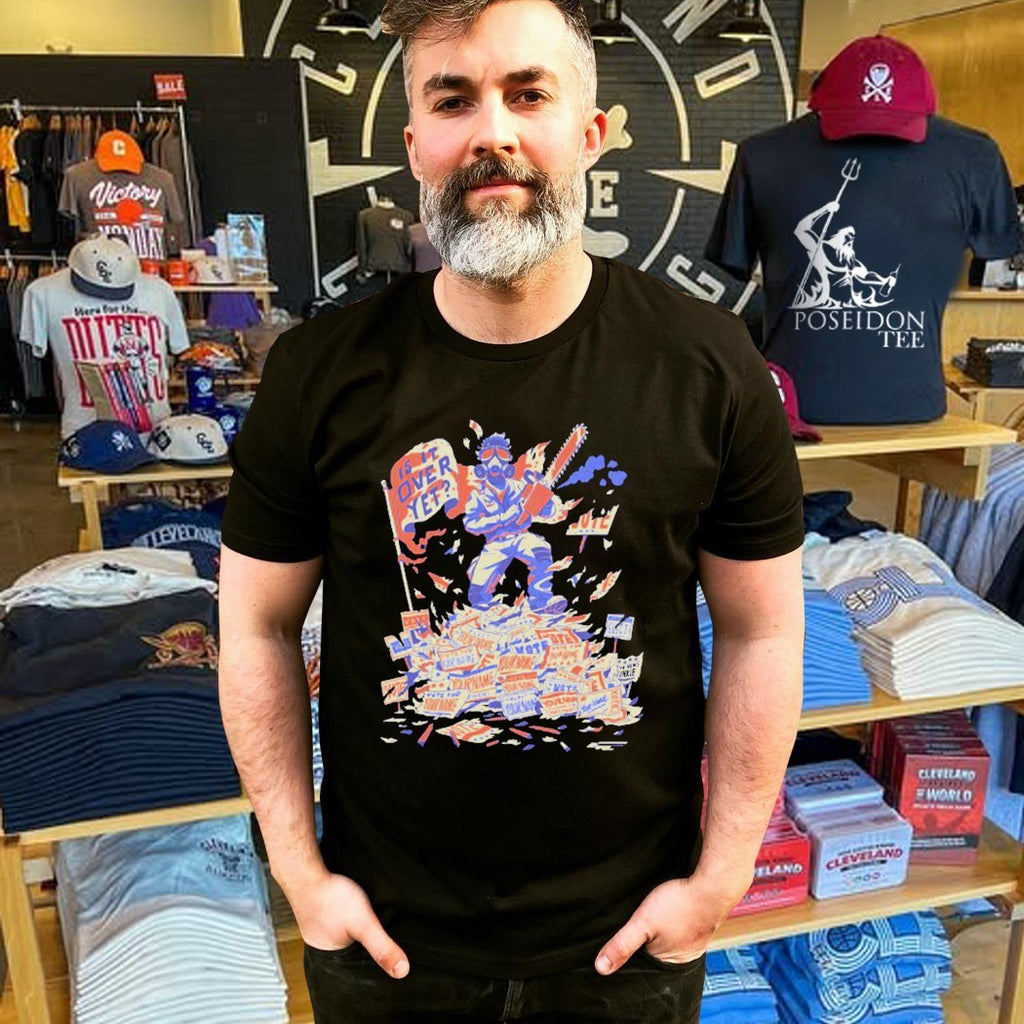 The News Junkie Is It Over Yet Chainsaw T-shirt