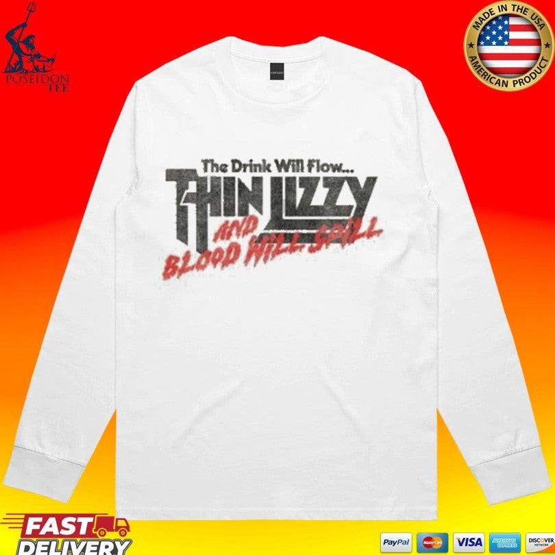 Thin Lizzy The Drink Will Flow Logo Natural T-shirt