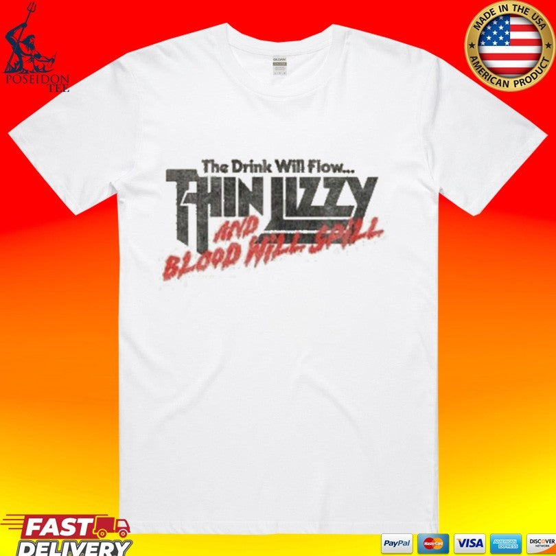 Thin Lizzy The Drink Will Flow Logo Natural T-shirt