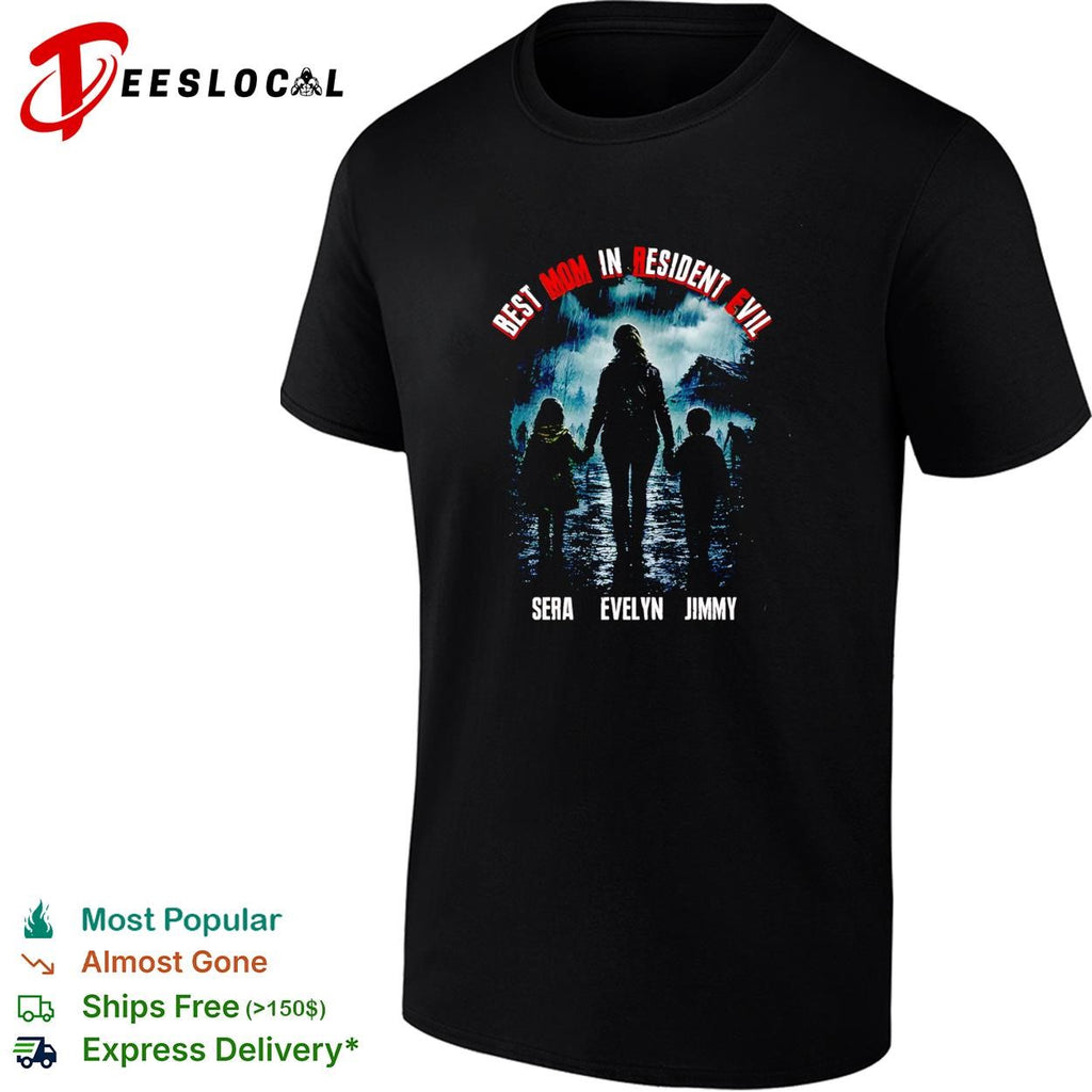 mom in Resident Evil family silhouette walking in the rain poster shirt