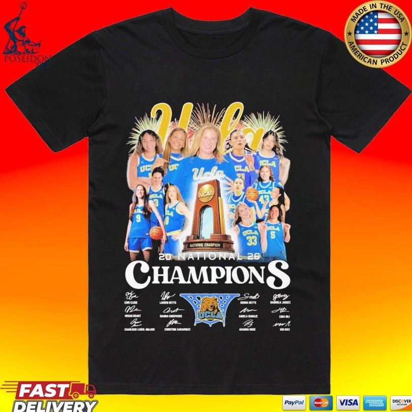 UCLA Bruins 2026 NCAA WBB National Champions Trophy Signatures Team T-shirt