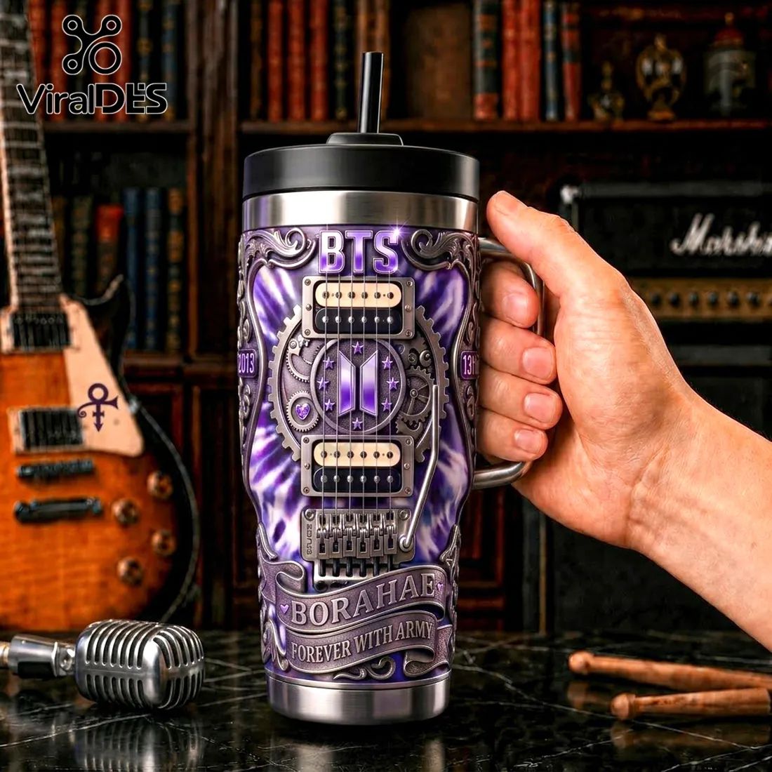 BTS x Yeti Limited Edition Purple Stainless Steel Handle Tumbler