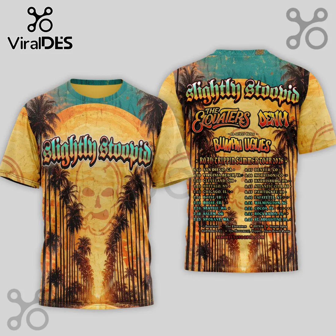 Slightly Stoopid Summer Tour Skull Palm Tree Graphic 3D T-Shirt