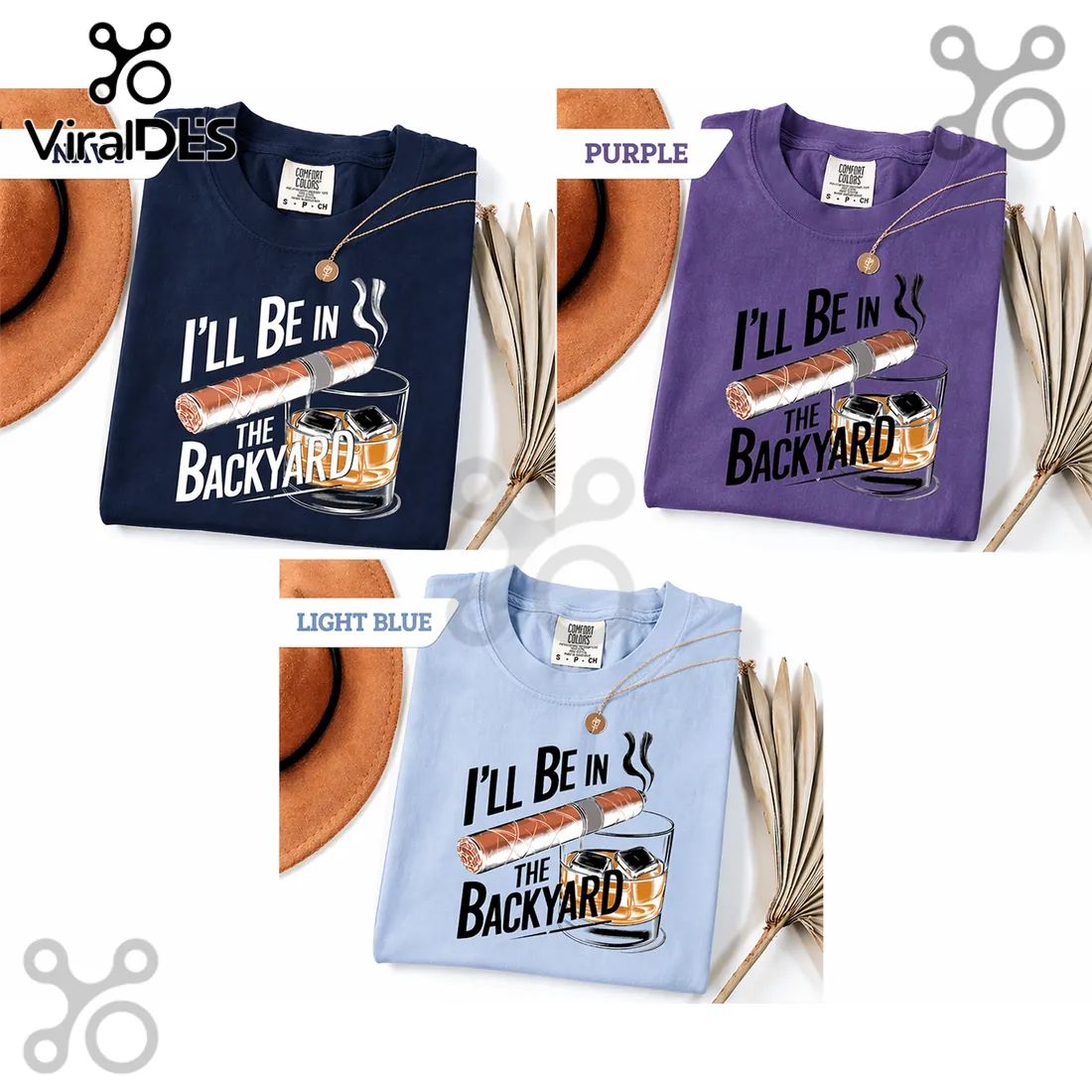 Funny Dad Cigar Whiskey Backyard Men’s Relaxing Graphic T-Shirt