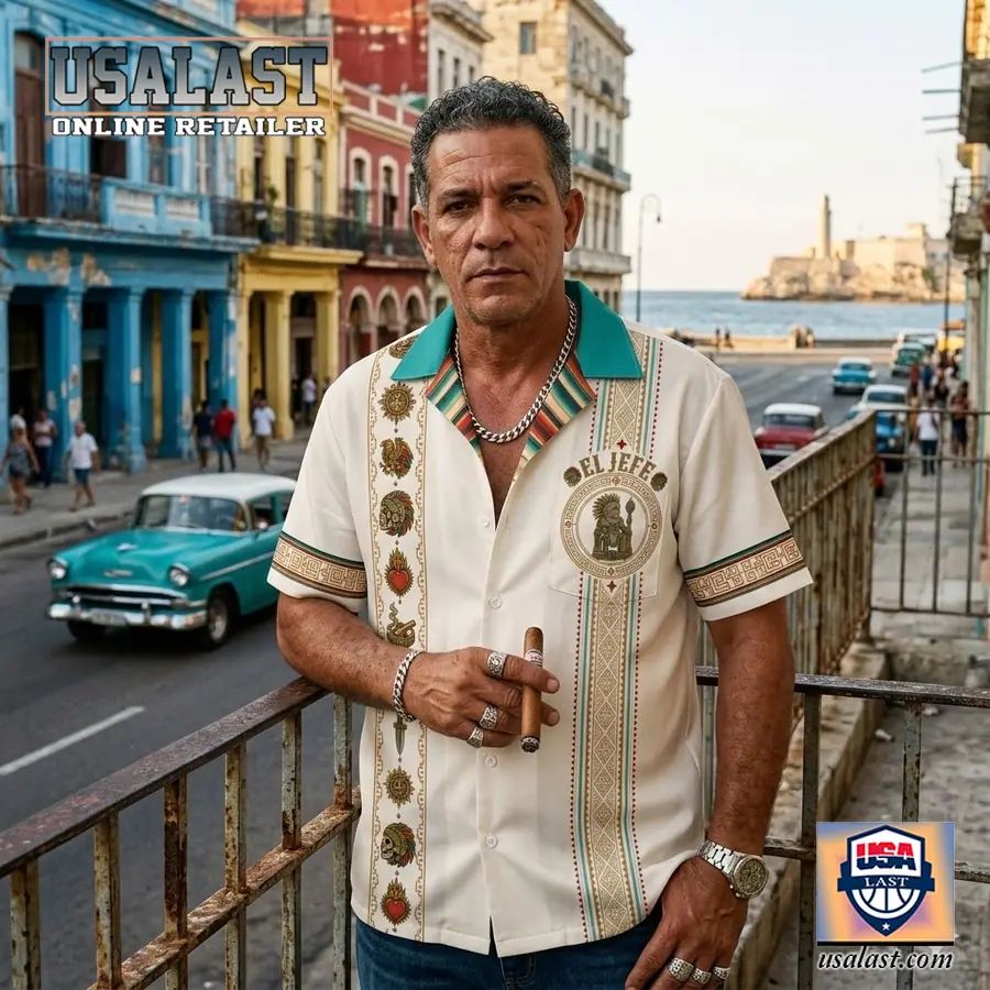 El Jefe Azteca Hueso Guayabera Short Sleeve Hawaiian Shirt