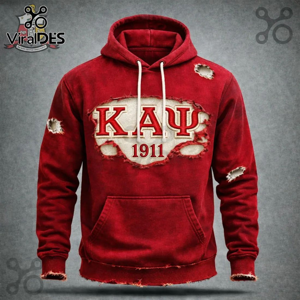 Kappa Alpha Psi KAΨ 1911 Distressed Vintage Red Pullover Hoodie