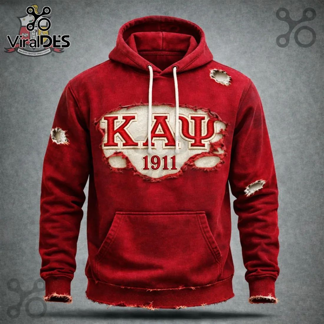 Kappa Alpha Psi KAΨ 1911 Distressed Vintage Red Pullover Hoodie