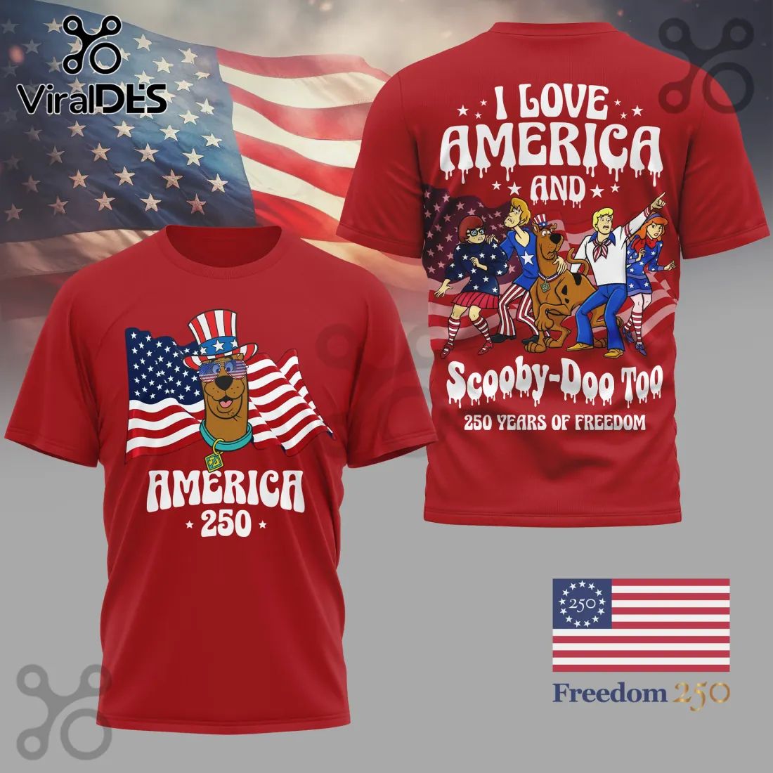 Scooby-Doo America 250 Years of Freedom Patriotic Anniversary T-Shirt