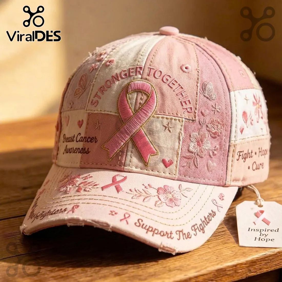 Breast Cancer Awareness Pink Ribbon Embroidered Cap