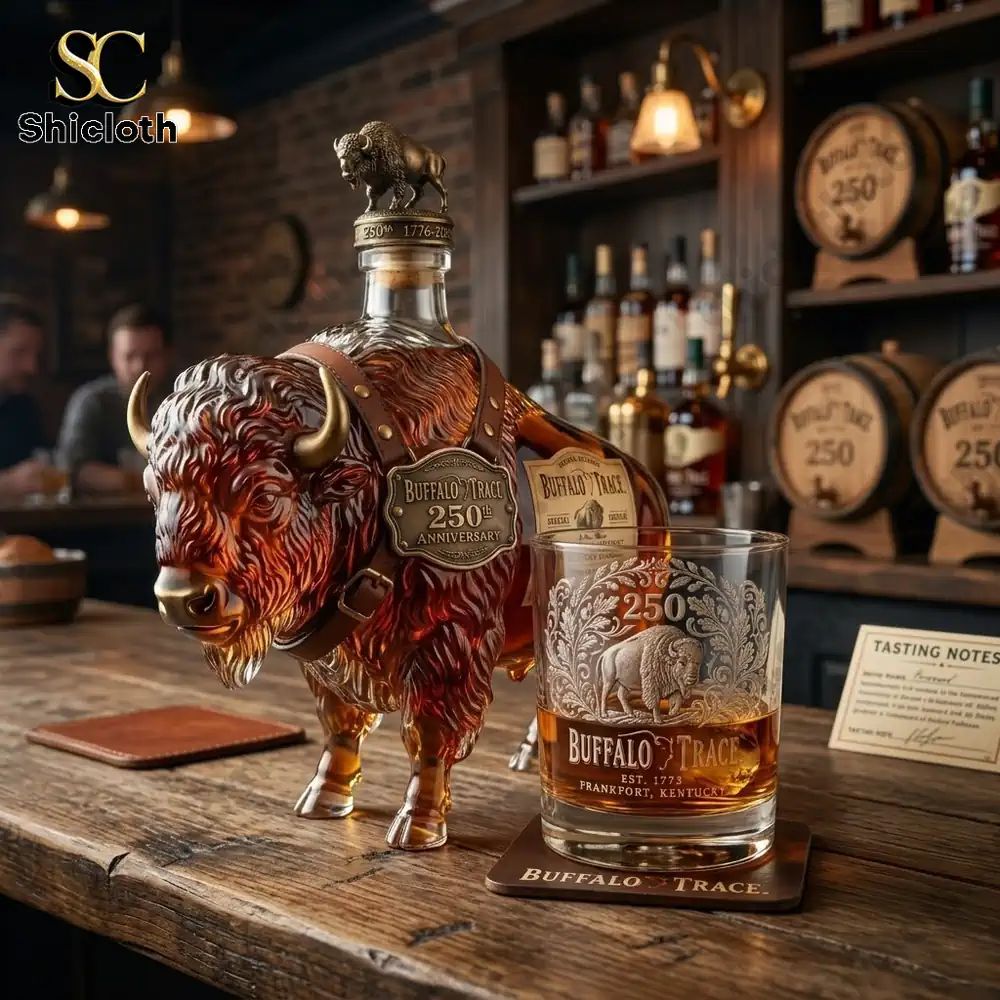 Bison Spirit Buffalo Trace 250 Anniversary Bottle And Glass Set