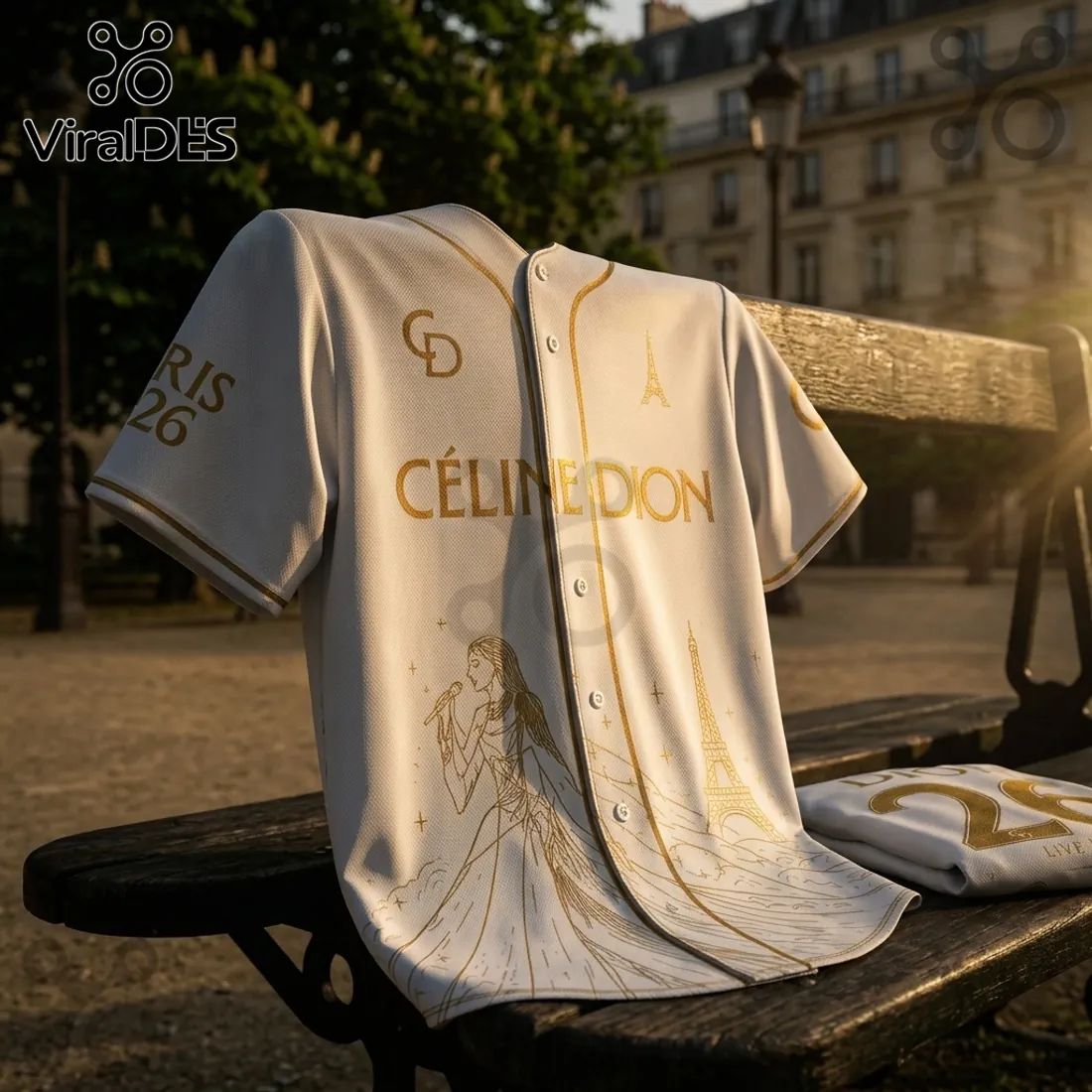 Celine Dion Live in Paris 2026 White Gold Baseball Jersey