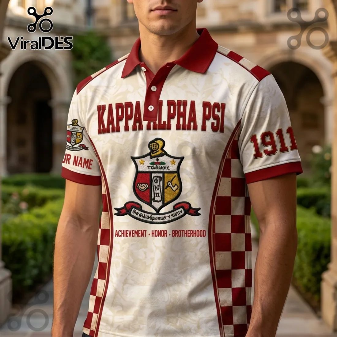 Kappa Alpha Psi 1911 Crimson and White Polo Shirt