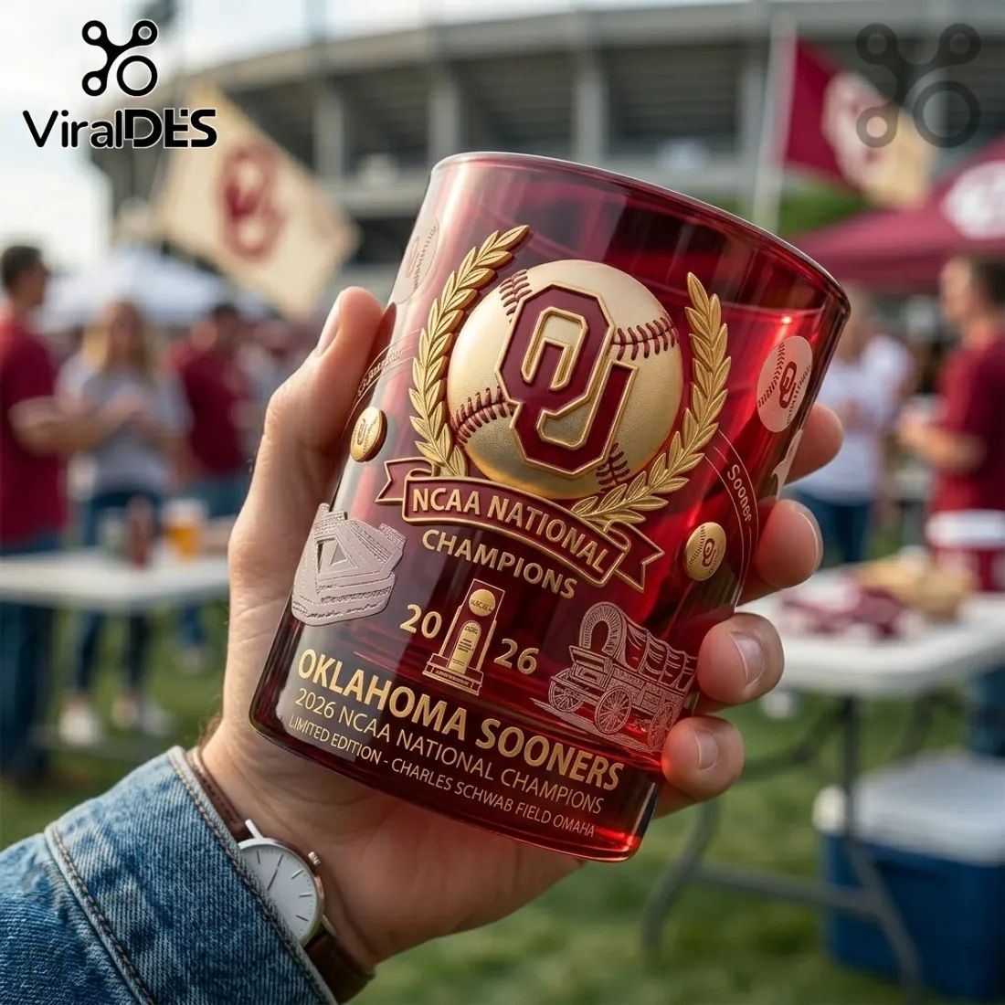 Oklahoma Sooners 2026 Baseball Championship Red Whiskey Glass