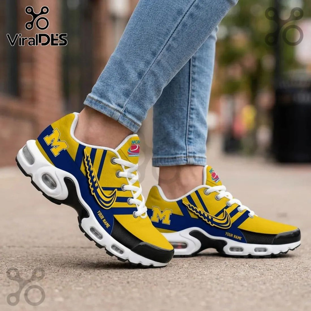 Personalized Yellow Blue Block M Logo Pattern TN Sneakers