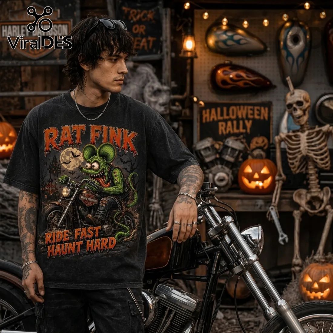 Rat Fink Biker Halloween Harley-Davidson T-Shirt