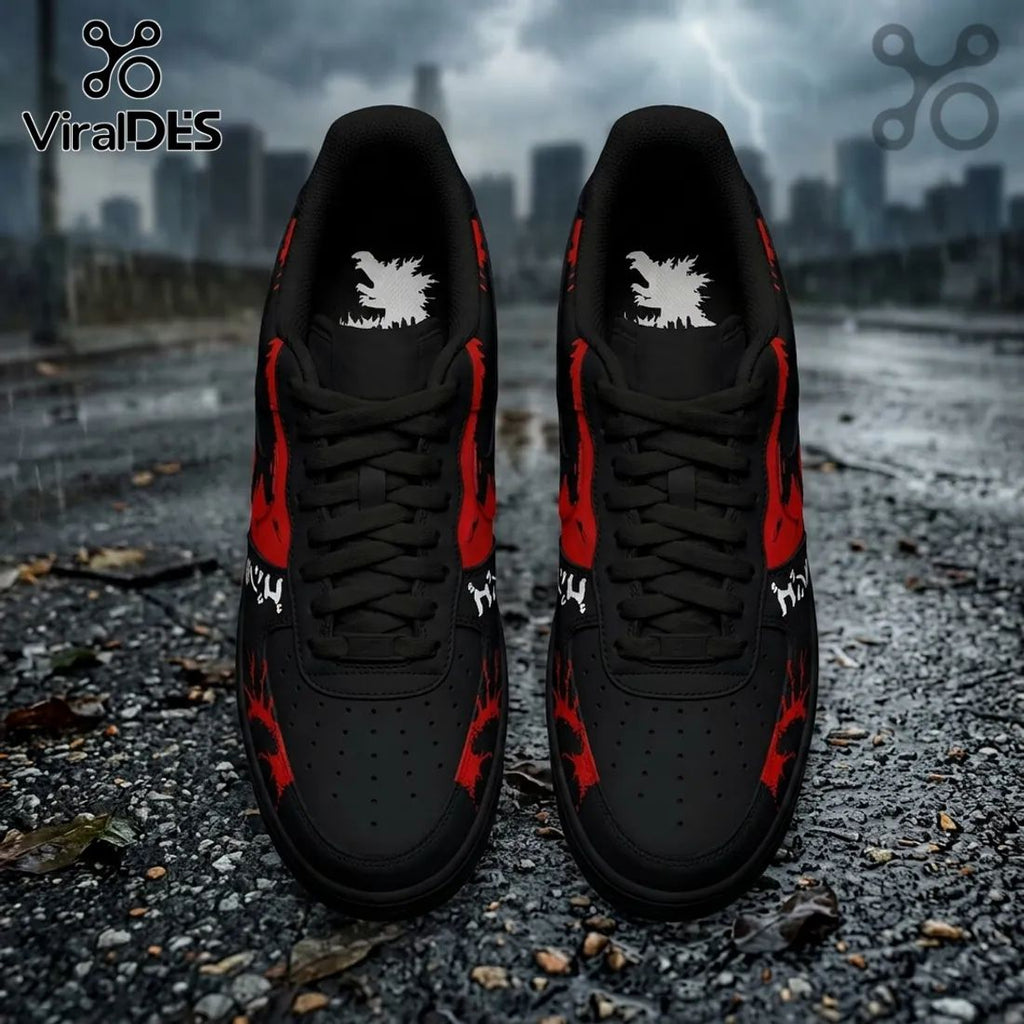 Godzilla x Los Angeles Dodgers Black Red Air Force 1 Sneakers