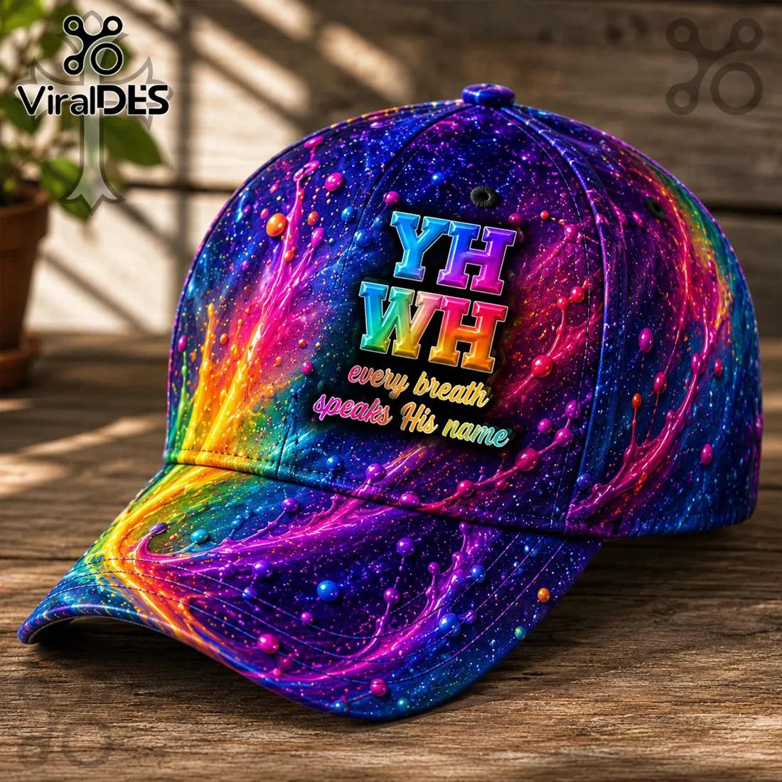YHWH Religious Cosmic Galaxy Pattern Vibrant Baseball Cap