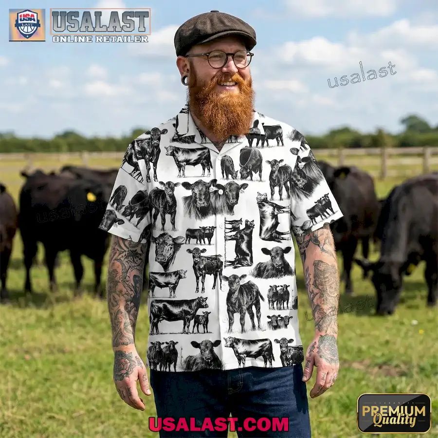 Black Angus Cattle Pattern Hawaiian Shirt