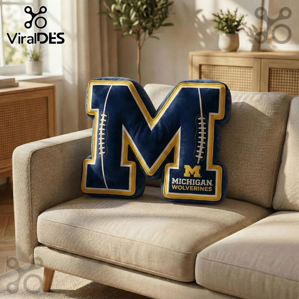 Michigan Wolverines Navy Blue Letter M Plush Pillow