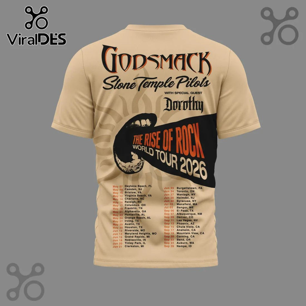 Godsmack The Rise of Rock Tour 2026 With Tour Dates Concert T-Shirt