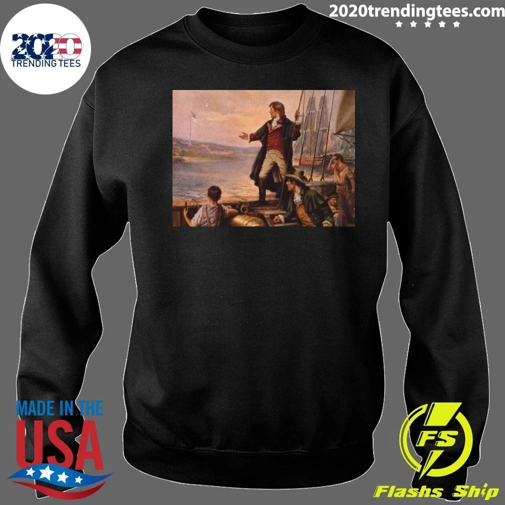 Francis Scott Key stands on a boat, with his right arm stretched out toward the U.S. flag flying over Fort McHenry in Baltimore, Maryland Shirt