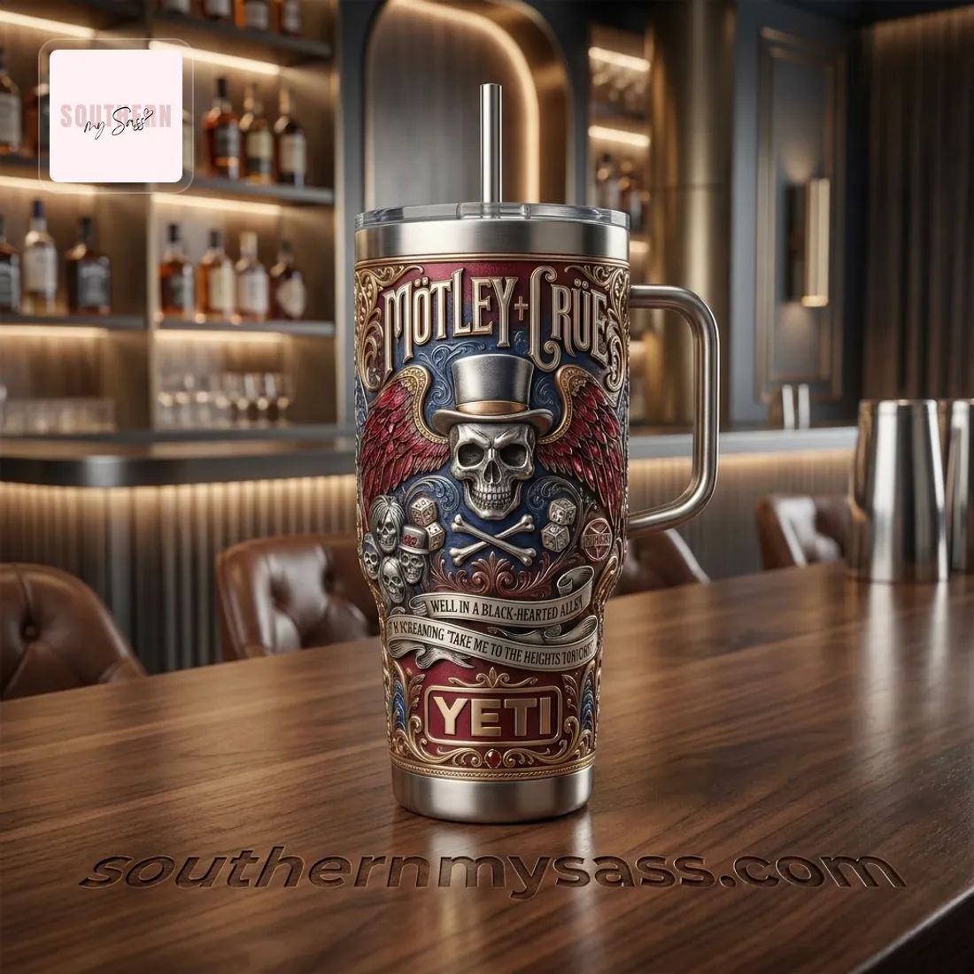 Mötley Crüe YETI 40oz Insulated Stainless Steel Skull Design Tumbler With Handle