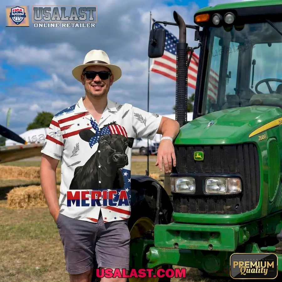 Merica American Flag Cattle Aloha Hawaiian Shirt
