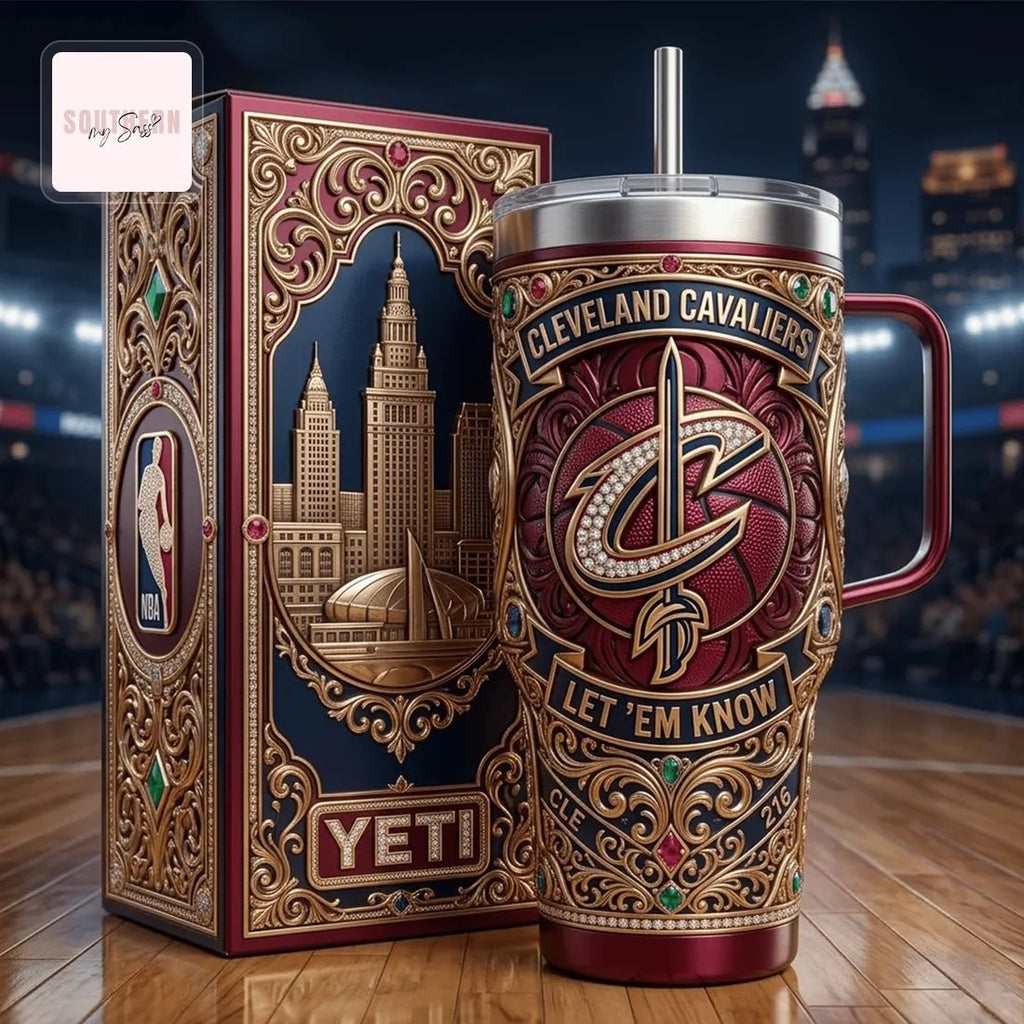 Cleveland Cavaliers NBA Luxury Ornate 40oz Tumbler With Handle